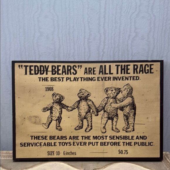 Wooden Teddy Bear Advertisement Sign - Picture 2 of 9